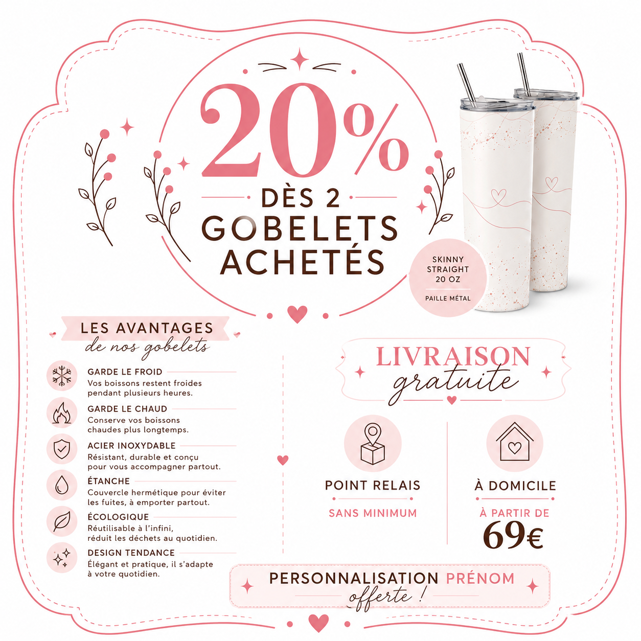 Gobelet Isotherme "Noeuds & Léopard" 20oz – Plusieurs modèles disponibles