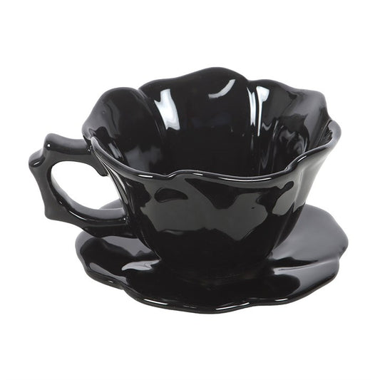Grande tasse + soucoupe fleur noire