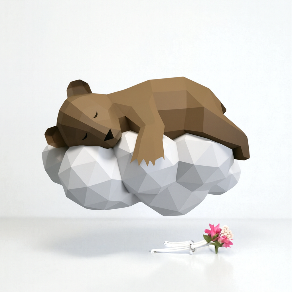Ours endormi Papercraft 3D – Kit de bricolage poétique DIY