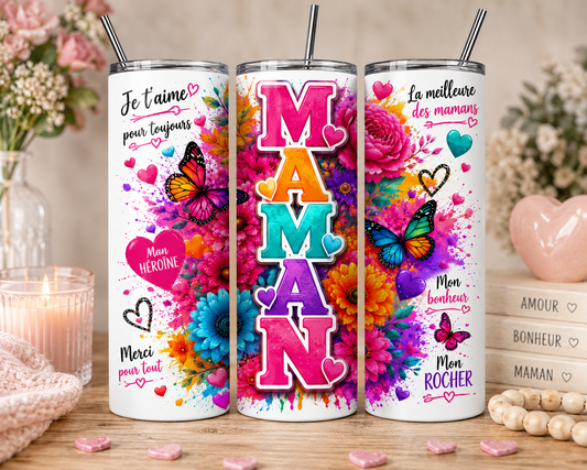 Gobelet Isotherme Maman Coloré "Plusieurs Modèles Disponibles" 20oz – Tumbler Maman avec Paille Métal