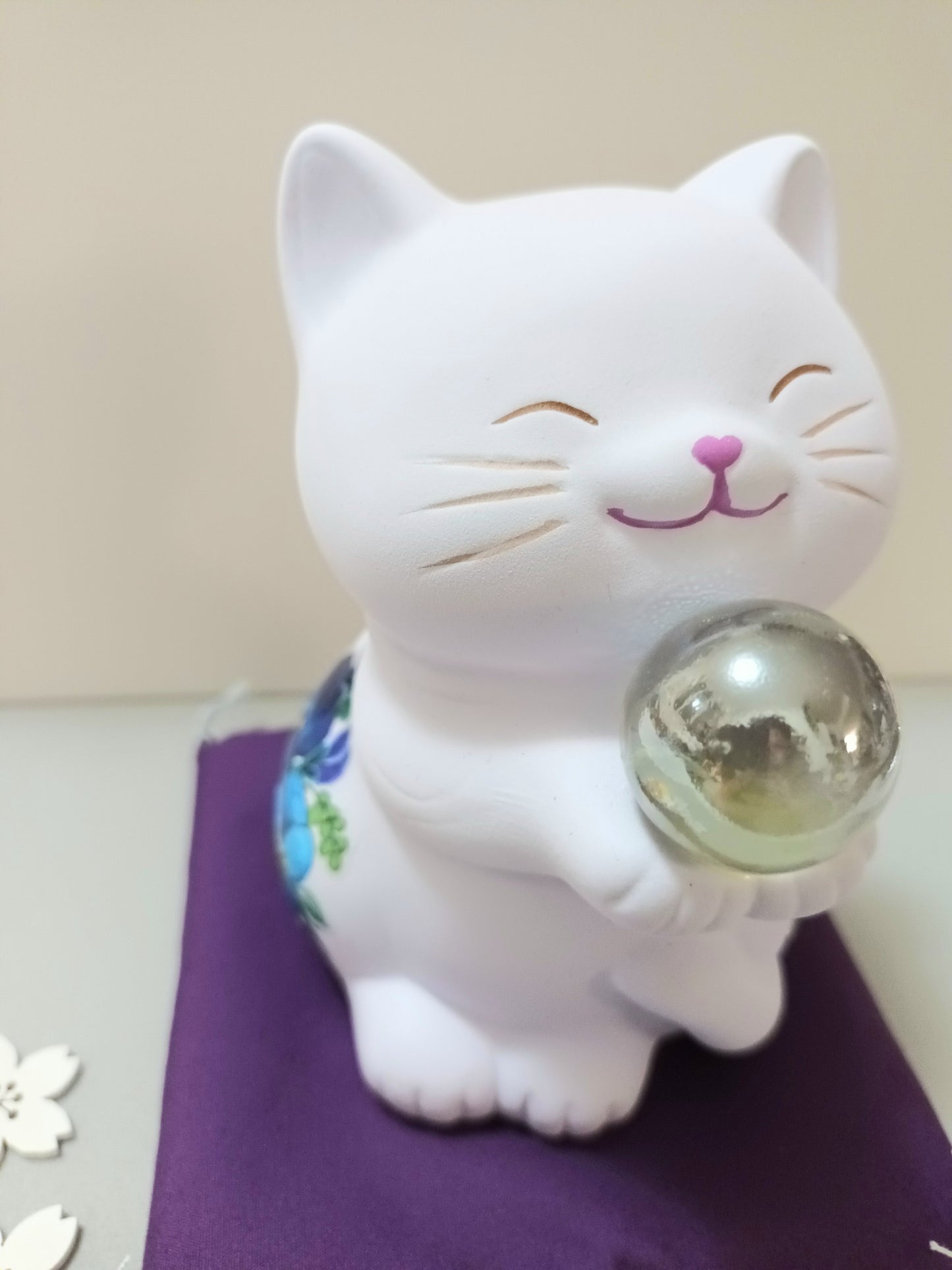 Tirelire Maneki-Neko Violet Fleuri