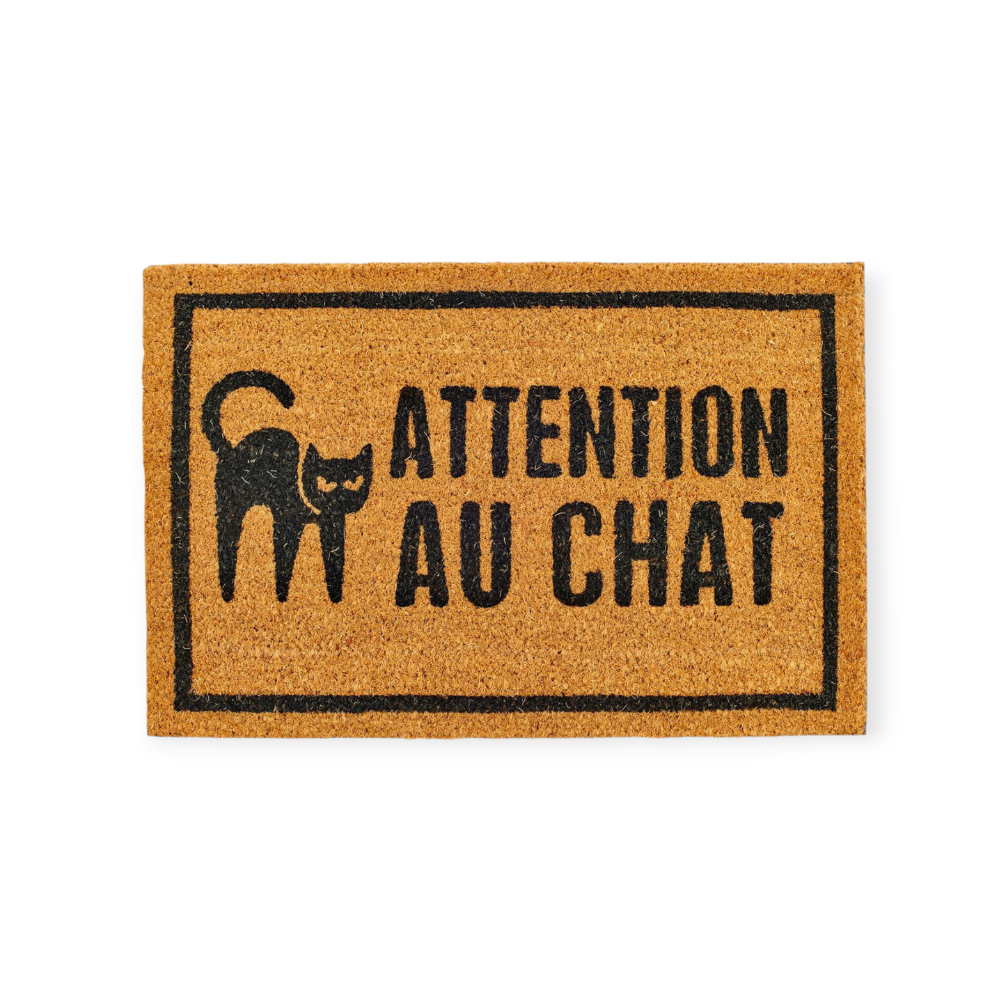 Paillasson Attention au chat – Fibres de coco naturelles, dos antidérapan