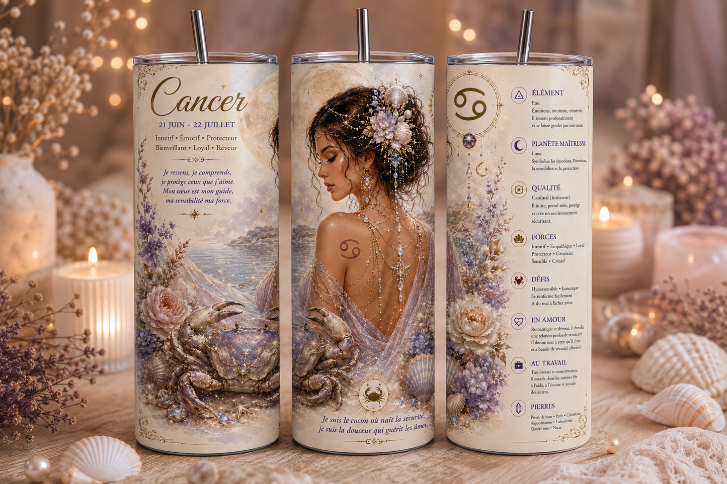 Gobelet Isotherme Signe du zodiaque "Plusieurs Modèles Disponibles"-20oz – Tumbler Astrologie avec Paille Métal