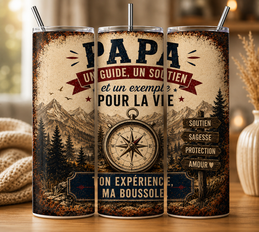 Gobelet Isotherme PAPA effet plaque "Plusieurs Modèles Disponibles" 20oz – Tumbler Papa avec Paille Métal