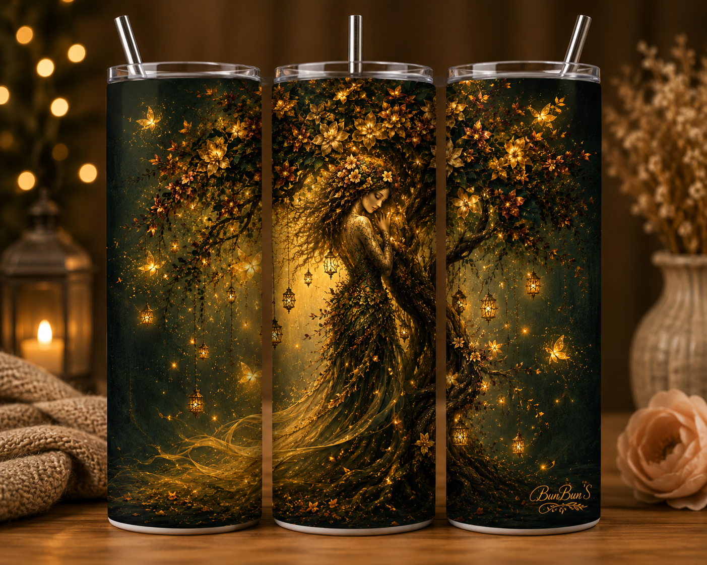 Gobelet Isotherme Femme Arbre 20oz – Tumbler Féérique avec Paille Métal