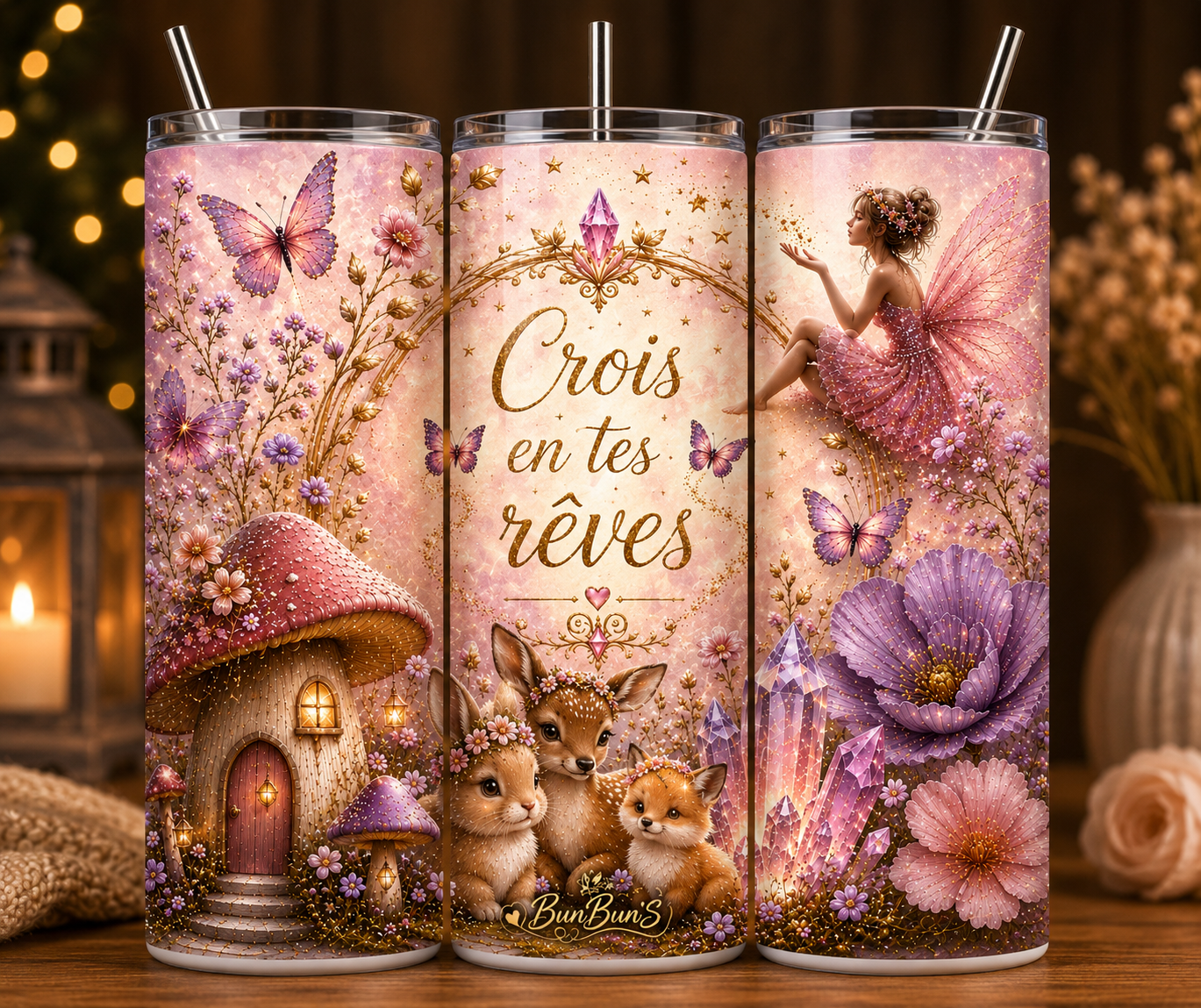 Gobelet Isotherme "Crois En Tes Rêves" 20oz – Tumbler Féérique avec Paille Métal
