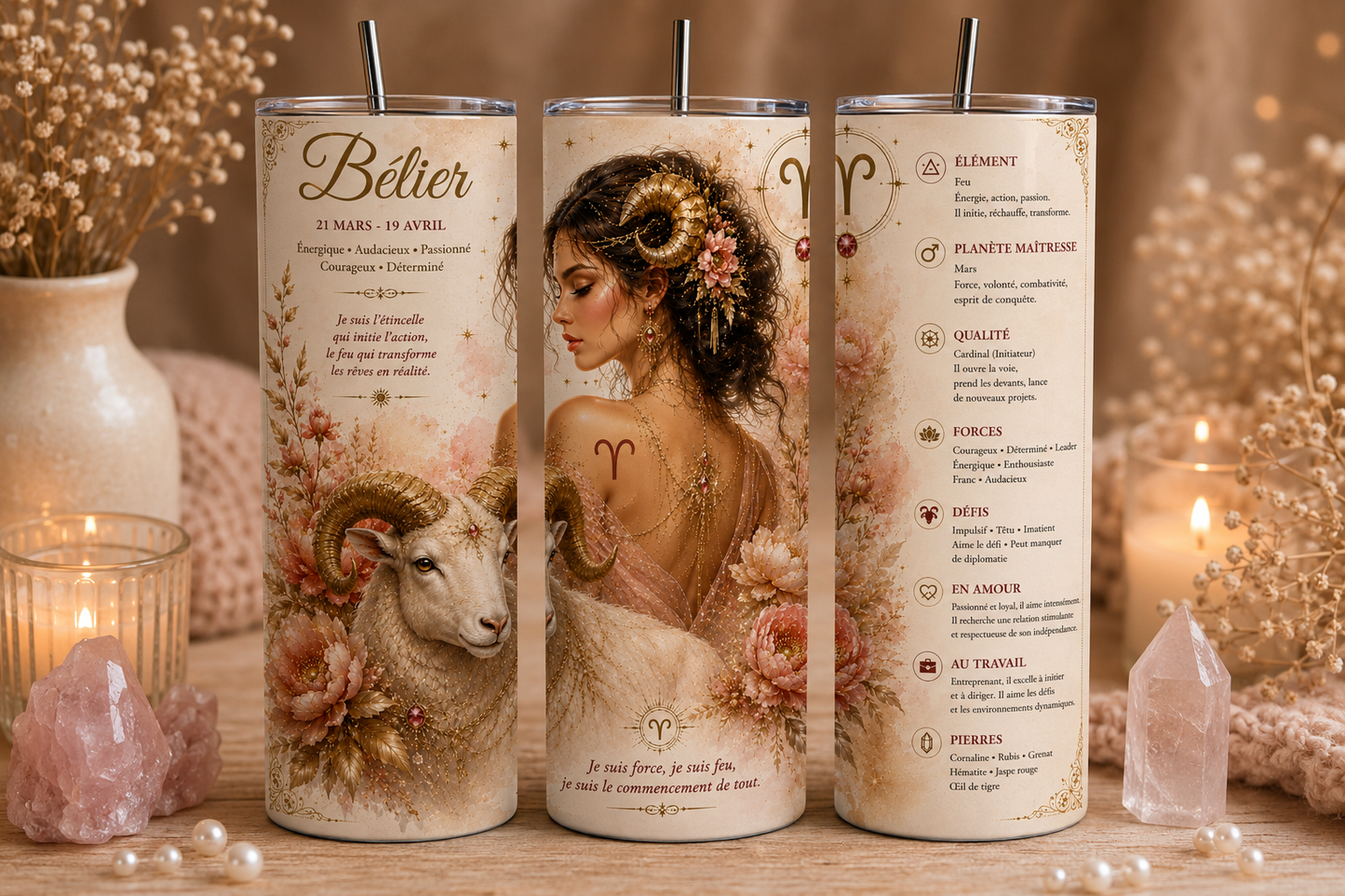 Gobelet Isotherme Signe du zodiaque "Plusieurs Modèles Disponibles"-20oz – Tumbler Astrologie avec Paille Métal