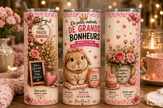 Gobelet Isotherme Lapin "Grands Bonheurs" 20oz – Tumbler Animaux avec Paille Métal