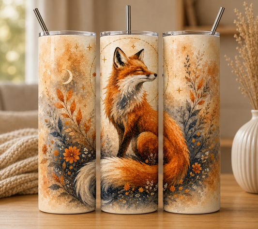 Gobelet Isotherme Renard Bohème 20oz – Tumbler Animaux avec Paille Métal