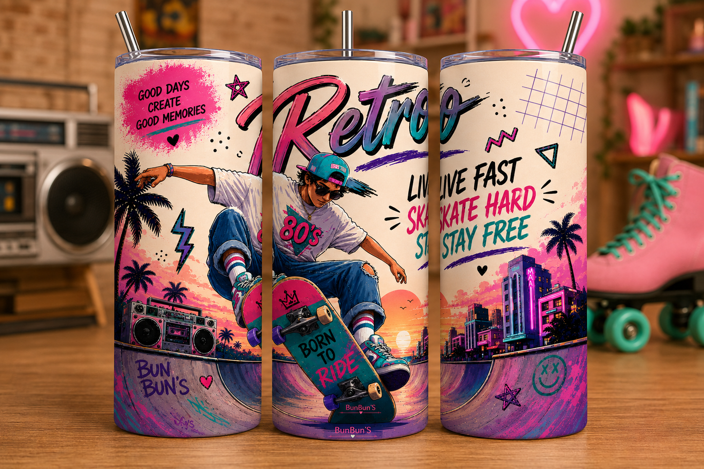 Gobelet Isotherme 80's "Retro" 20oz – Tumbler Rétro | Vintage avec Paille Métal