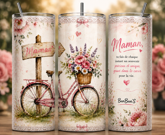Gobelet Isotherme "Vélo Fleuri" 20oz – Tumbler Maman avec Paille Métal