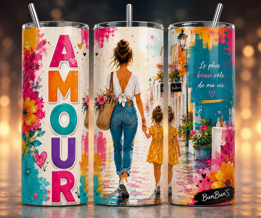Gobelet Isotherme Maman +Enfant "Amour" 20oz – Tumbler Maman avec Paille Métal