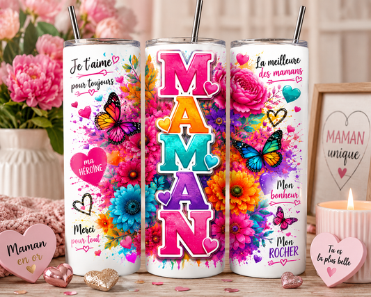 Gobelet Isotherme Maman Coloré "Plusieurs Modèles Disponibles" 20oz – Tumbler Maman avec Paille Métal
