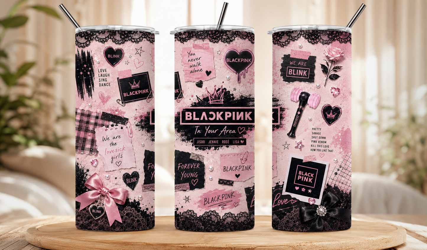 Gobelet Isotherme "Black Pink" 20oz – Tumbler Pop Culture avec Paille Métal