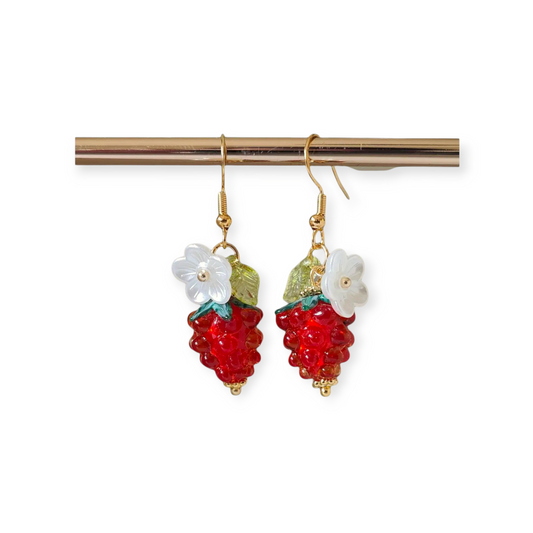 Boucles d'oreilles Framboise & fleurs