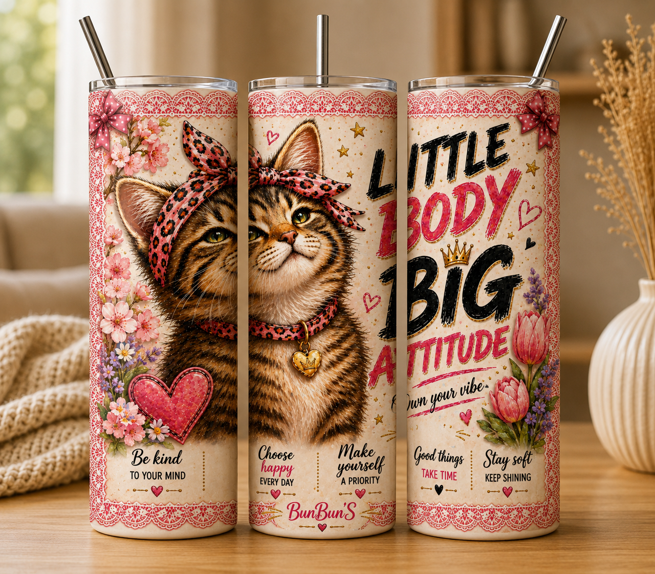 Gobelet Isotherme Chat "Little Body" 20oz – Tumbler Animaux avec Paille Métal