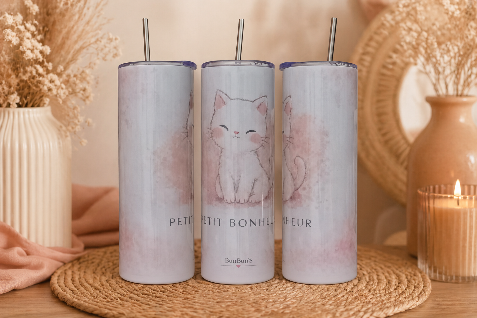 Gobelet Chat "Petit Bonheur"- 20oz Skinny straight - BunBun'S