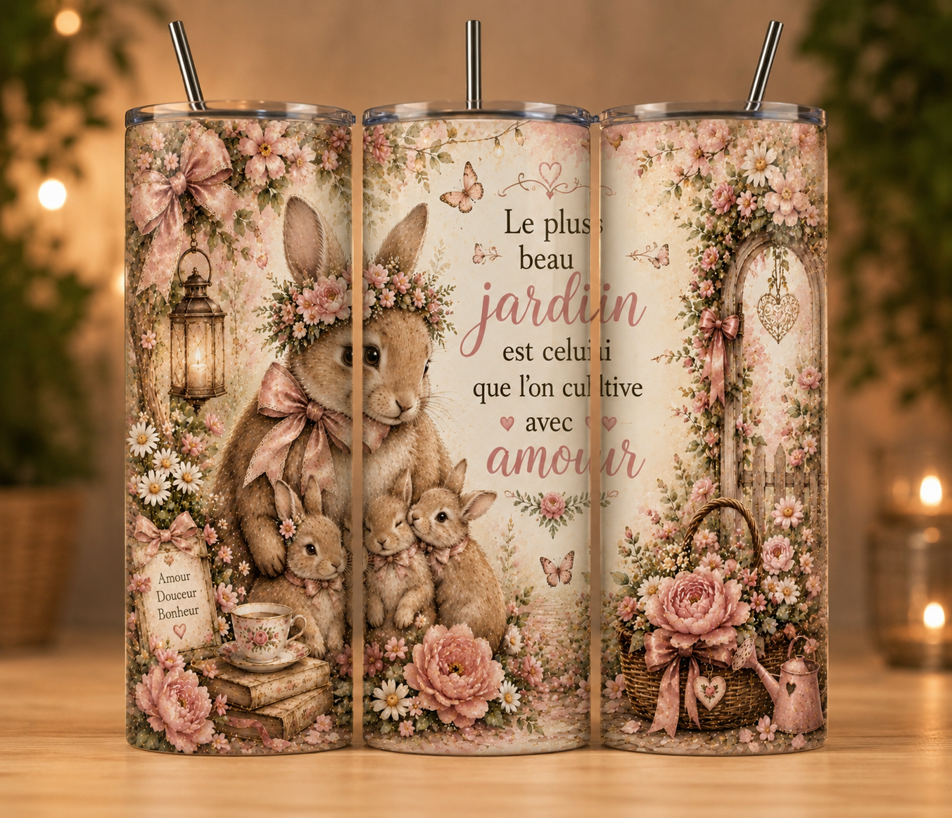 Gobelet Isotherme "Lapine" 20oz – Tumbler Maman avec Paille Métal