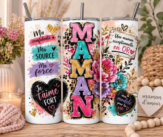 Gobelet Isotherme Maman Coloré "Plusieurs Modèles Disponibles" 20oz – Tumbler Maman avec Paille Métal