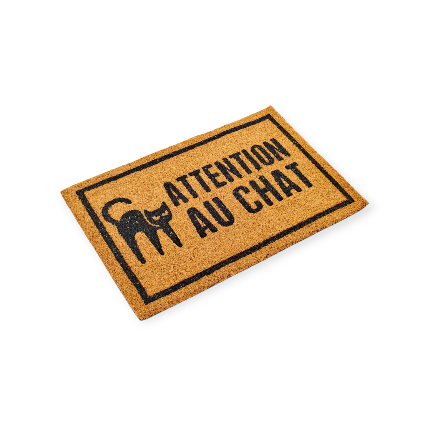 Paillasson Attention au chat  – Fibres de coco naturelles, dos antidérapan
