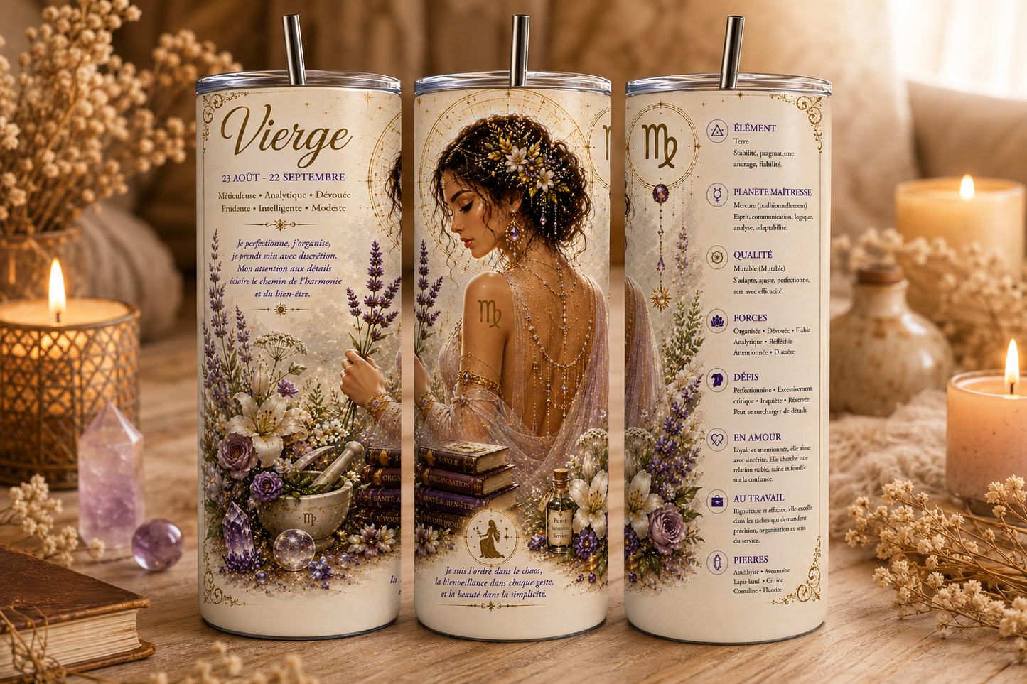 Gobelet Isotherme Signe du zodiaque "Plusieurs Modèles Disponibles"-20oz – Tumbler Astrologie avec Paille Métal
