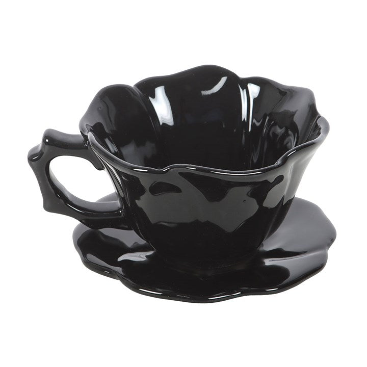Grande tasse + soucoupe fleur noire
