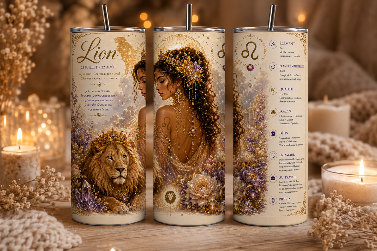 Gobelet Isotherme Signe du zodiaque "Plusieurs Modèles Disponibles"-20oz – Tumbler Astrologie avec Paille Métal