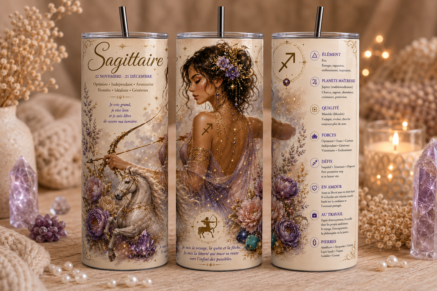 Gobelet Isotherme Signe du zodiaque "Plusieurs Modèles Disponibles"-20oz – Tumbler Astrologie avec Paille Métal