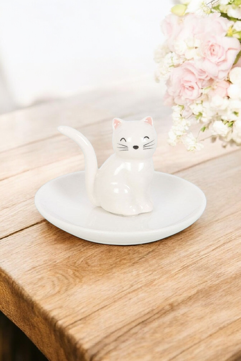 Chat porte bagues en céramique