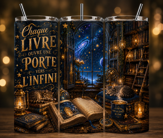 Gobelet Isotherme Phare "Chaque Livre" 20oz – Tumbler avec Paille Métal