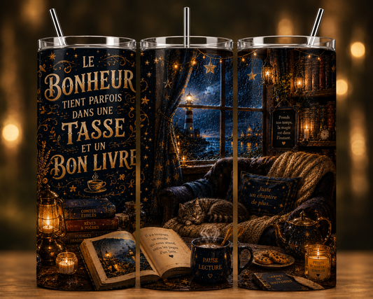 Gobelet Isotherme Phare "Le Bonheur" 20oz – Tumbler avec Paille Métal