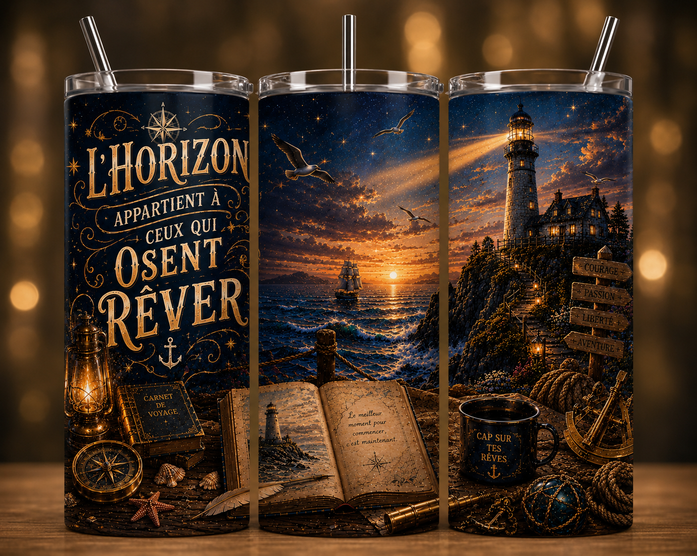 Gobelet Isotherme Phare "L'horizon" 20oz – Tumbler avec Paille Métal