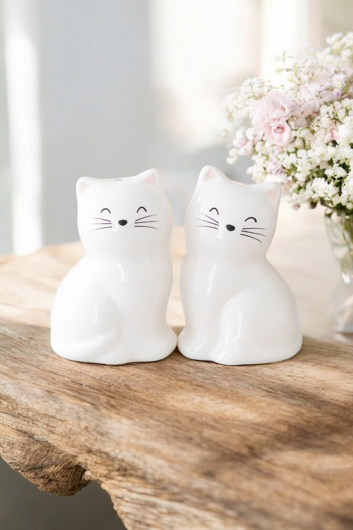 Salière + poivrière chats blancs en céramique