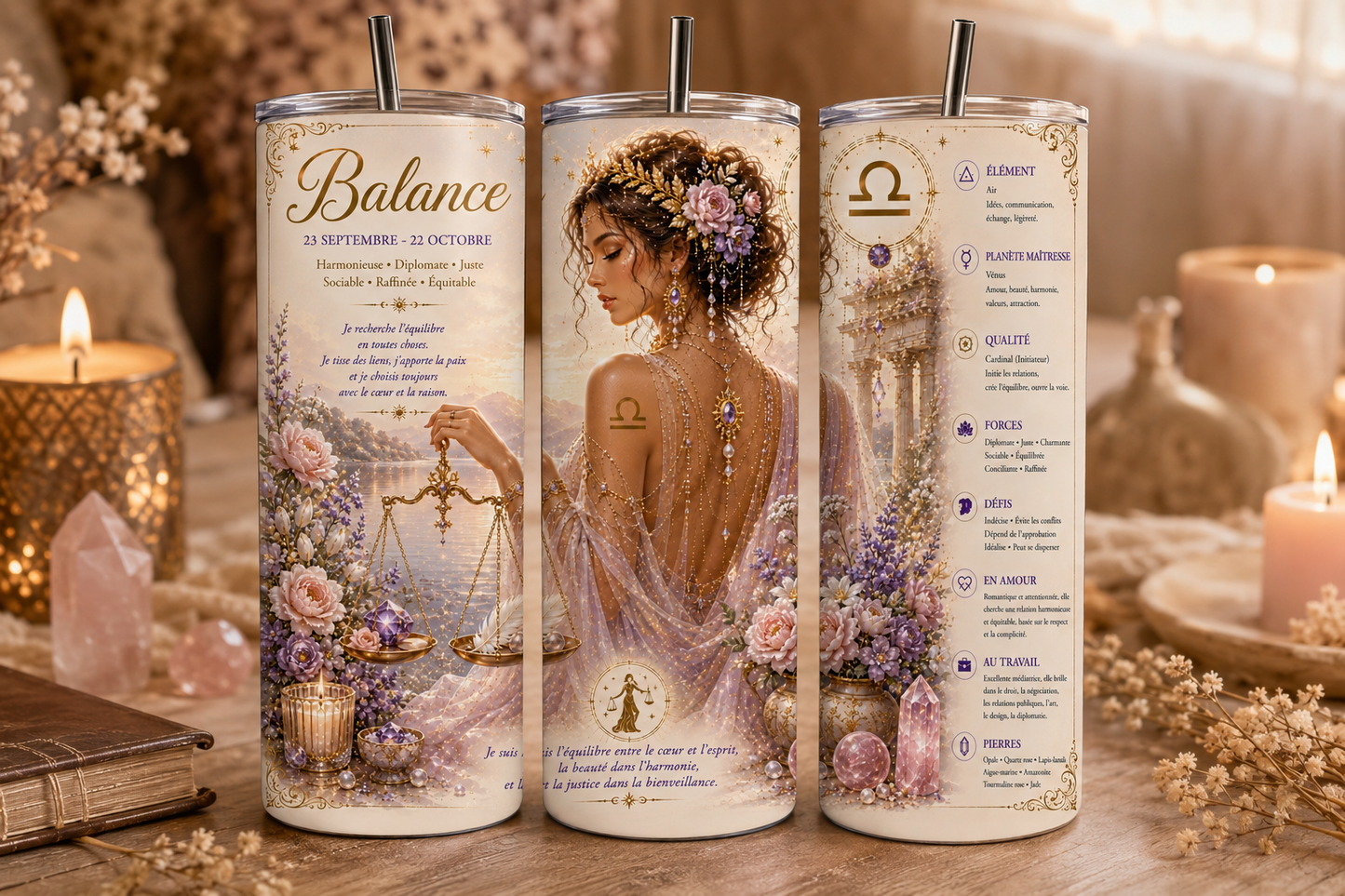 Gobelet Isotherme Signe du zodiaque "Plusieurs Modèles Disponibles"-20oz – Tumbler Astrologie avec Paille Métal