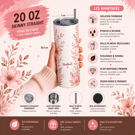 Gobelet Isotherme "Crois En Tes Rêves" 20oz – Tumbler Féérique avec Paille Métal