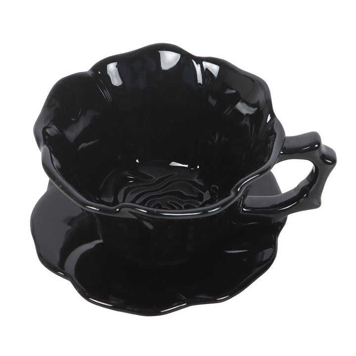 Grande tasse + soucoupe fleur noire