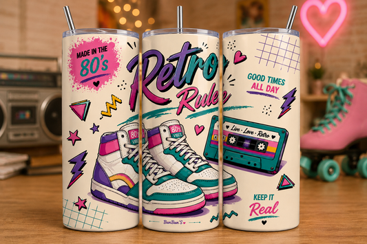 Gobelet Isotherme 80's "Retro Rule" 20oz – Tumbler Rétro | Vintage avec Paille Métal