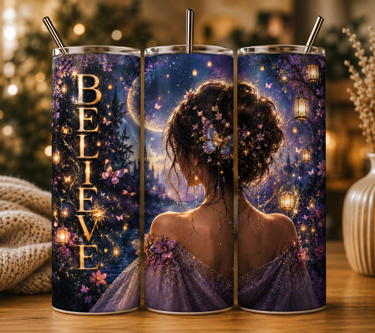 Gobelet Isotherme "Believe" 20oz – Tumbler Ondes Positives avec Paille Métal