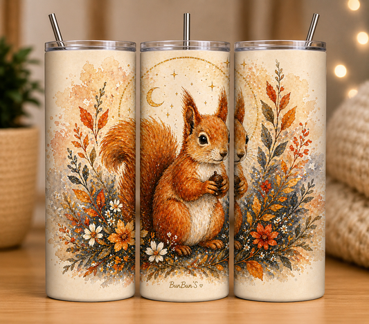 Gobelet Isotherme Écureuil Bohème 20oz – Tumbler Animaux avec Paille Métal