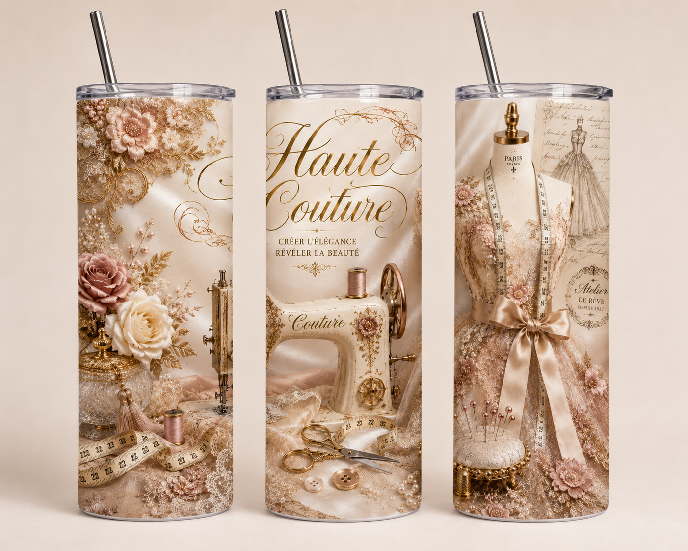 Gobelet Isotherme Haute couture "Plusieurs Modèles Disponibles" 20oz – Tumbler Rétro | Vintage avec Paille Métal