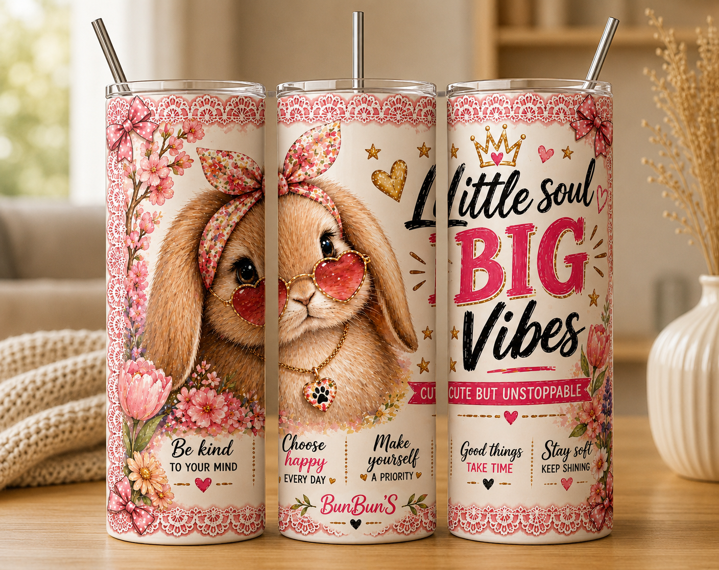 Gobelet Isotherme Lapin "Little Soul" 20oz – Tumbler Animaux avec Paille Métal