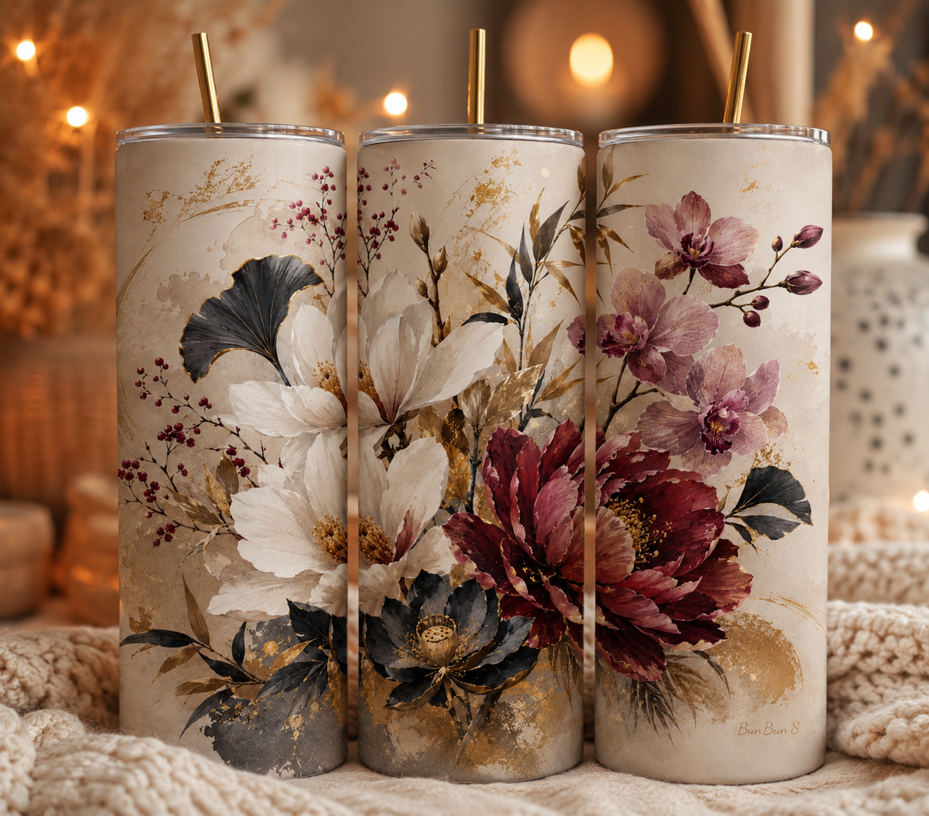 Gobelet Isotherme Fleurs "Plusieurs Modèles Disponibles"-20oz – Tumbler Floral avec Paille Métal