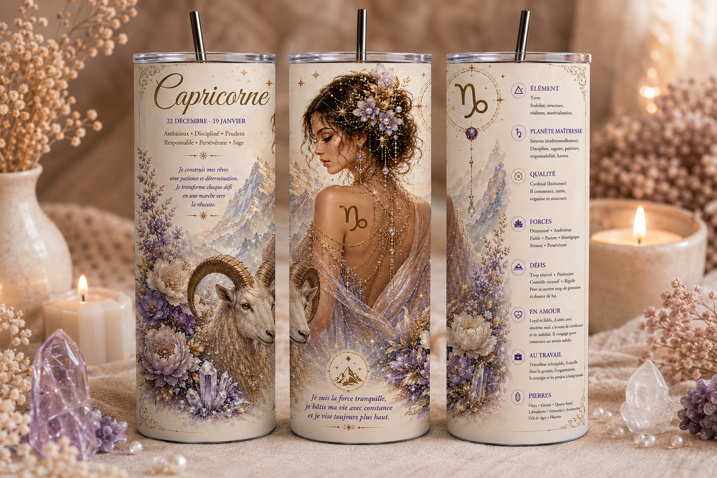 Gobelet Isotherme Signe du zodiaque "Plusieurs Modèles Disponibles"-20oz – Tumbler Astrologie avec Paille Métal