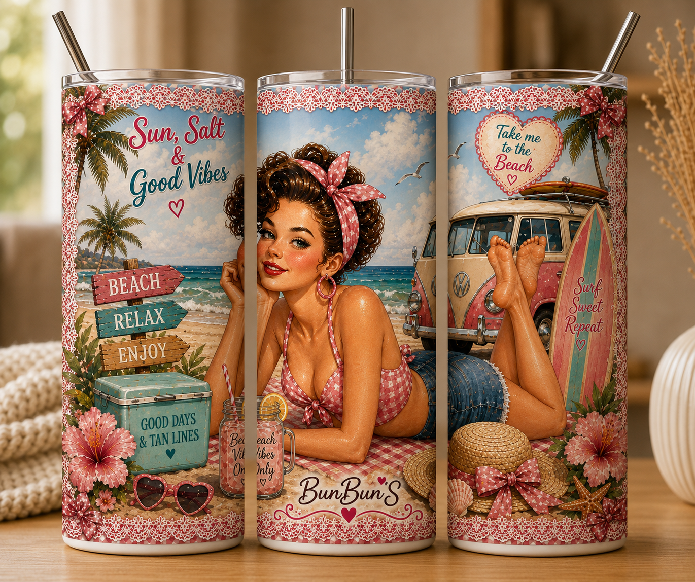 Gobelet Isotherme Pin-up "Good Vibes" 20oz – Tumbler Rétro | Vintage avec Paille Métal