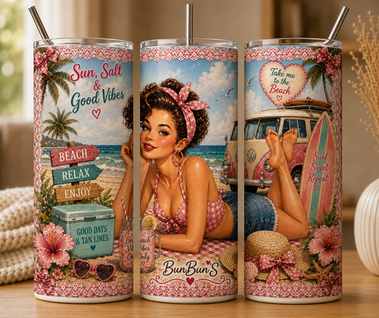 Gobelet Isotherme Pin-up "Good Vibes" 20oz – Tumbler Rétro | Vintage avec Paille Métal