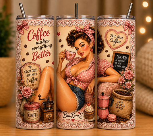 Gobelet Isotherme Pin-up "Coffee" 20oz – Tumbler Rétro | Vintage avec Paille Métal