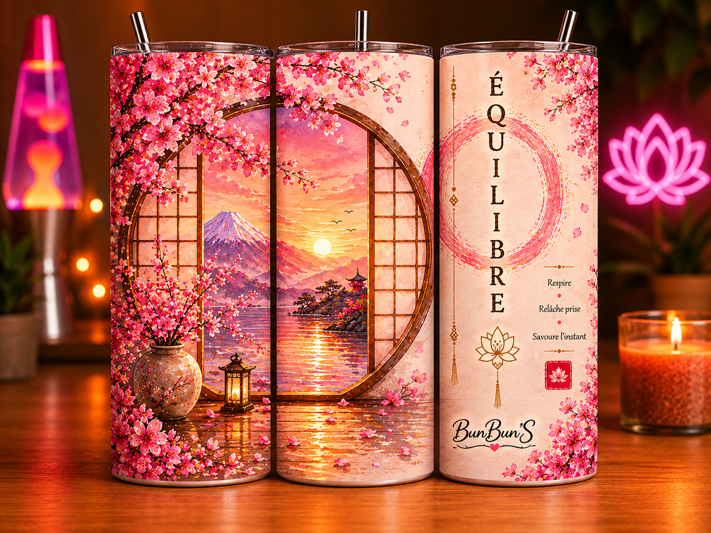 Gobelet Isotherme Zen "Équilibre" 20oz – Tumbler Ambiance Asiatique avec Paille Métal