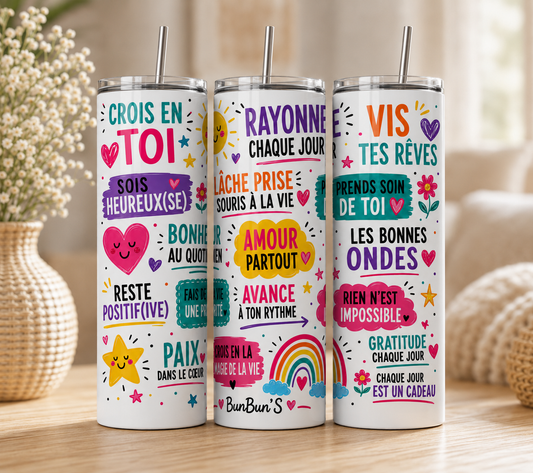 Gobelet Isotherme Positif "Bonnes Ondes" 20oz – Tumbler Ondes Positives avec Paille Métal