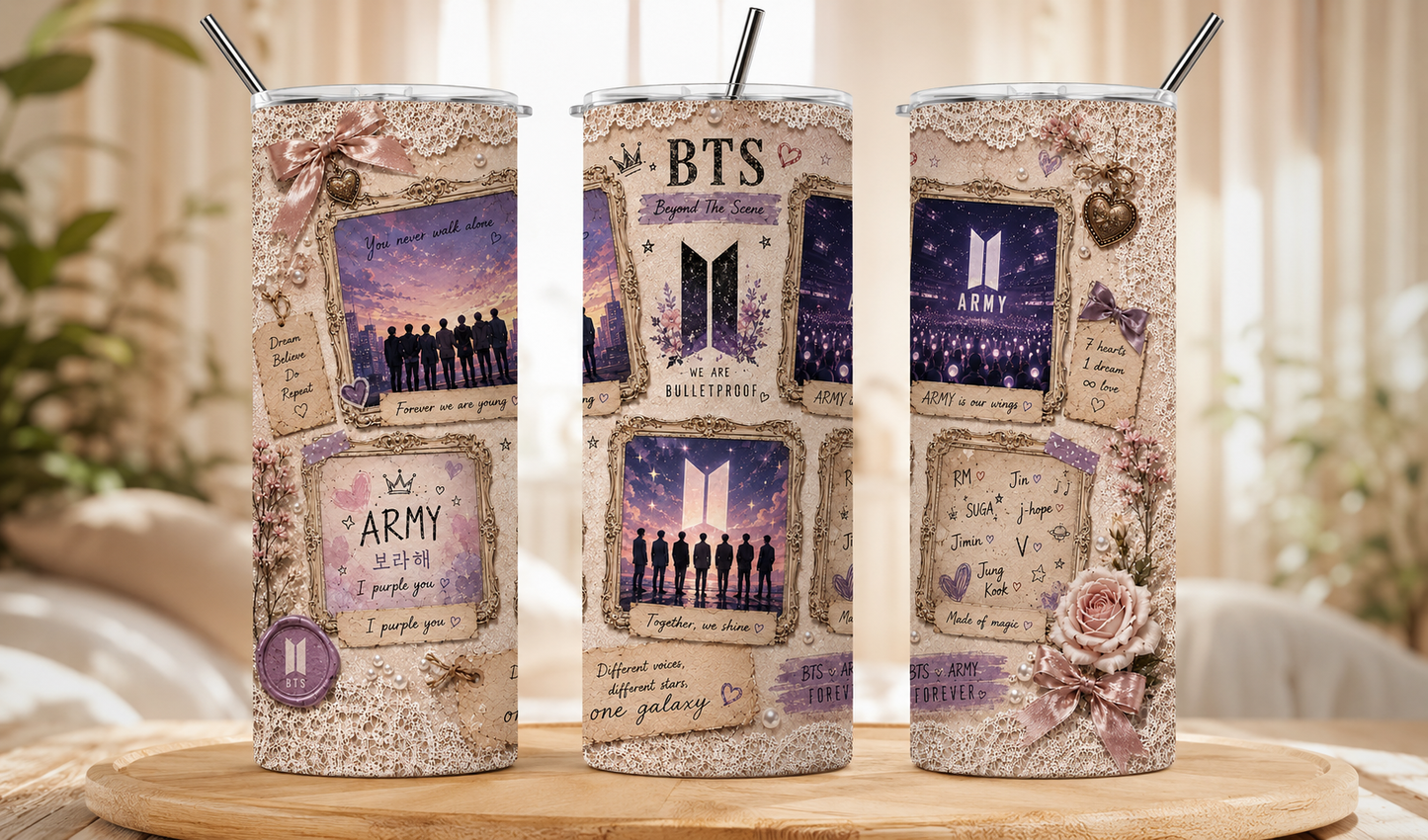 Gobelet Isotherme "BTS" 20oz – Tumbler Pop Culture avec Paille Métal