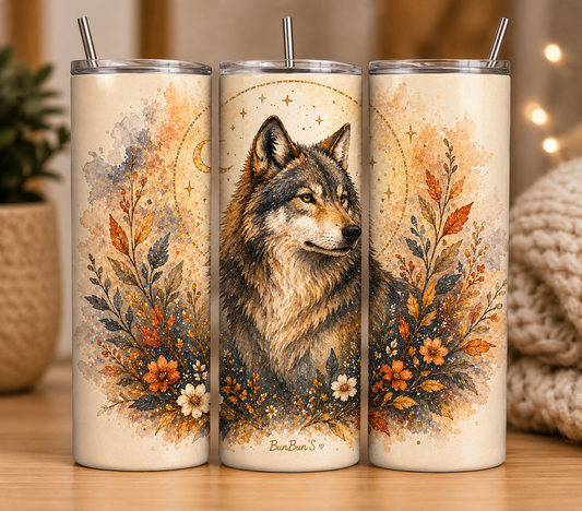Gobelet Isotherme Loup Bohème 20oz – Tumbler Animaux avec Paille Métal